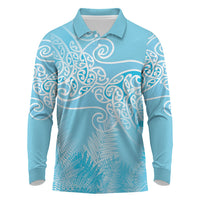 Aotearoa Maori Koru Curves Long Sleeve Polo Shirt Silver Ferns - Turquoise LT7 Turquoise - Polynesian Pride