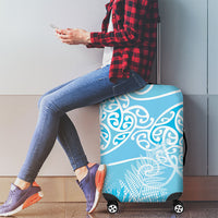 Aotearoa Maori Koru Curves Luggage Cover Silver Ferns - Turquoise LT7 - Polynesian Pride