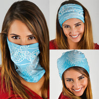 Aotearoa Maori Koru Curves Neck Gaiter Silver Ferns - Turquoise LT7 - Polynesian Pride