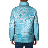 Aotearoa Maori Koru Curves Padded Jacket Silver Ferns - Turquoise LT7 - Polynesian Pride