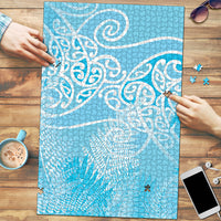 Aotearoa Maori Koru Curves Puzzle Silver Ferns - Turquoise LT7 Turquoise - Polynesian Pride