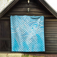 Aotearoa Maori Koru Curves Quilt Silver Ferns - Turquoise LT7 - Polynesian Pride