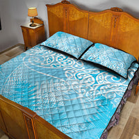 Aotearoa Maori Koru Curves Quilt Bed Set Silver Ferns - Turquoise LT7 - Polynesian Pride