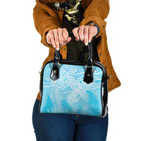 Aotearoa Maori Koru Curves Shoulder Handbag Silver Ferns - Turquoise LT7 One Size Turquoise - Polynesian Pride