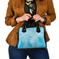 Aotearoa Maori Koru Curves Shoulder Handbag Silver Ferns - Turquoise LT7 - Polynesian Pride