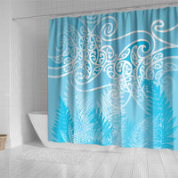 Aotearoa Maori Koru Curves Shower Curtain Silver Ferns - Turquoise LT7 - Polynesian Pride