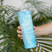 Aotearoa Maori Koru Curves Skinny Tumbler Silver Ferns - Turquoise LT7 - Polynesian Pride
