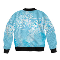 Aotearoa Maori Koru Curves Sleeve Zip Bomber Jacket Silver Ferns - Turquoise LT7 - Polynesian Pride