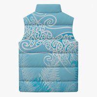 Aotearoa Maori Koru Curves Sleeveless Puffer Jacket Silver Ferns - Turquoise LT7 - Polynesian Pride
