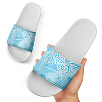 Aotearoa Maori Koru Curves Slide Sandals Silver Ferns - Turquoise LT7 - Polynesian Pride