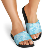 Aotearoa Maori Koru Curves Slide Sandals Silver Ferns - Turquoise LT7 - Polynesian Pride