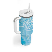 Aotearoa Maori Koru Curves Tumbler With Handle Silver Ferns - Turquoise LT7 - Polynesian Pride