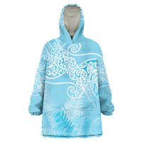 Aotearoa Maori Koru Curves Wearable Blanket Hoodie Silver Ferns - Turquoise LT7 One Size Turquoise - Polynesian Pride