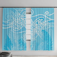 Aotearoa Maori Koru Curves Window Curtain Silver Ferns - Turquoise LT7 With Hooks Turquoise - Polynesian Pride