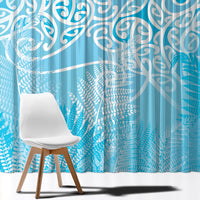 Aotearoa Maori Koru Curves Window Curtain Silver Ferns - Turquoise LT7 - Polynesian Pride