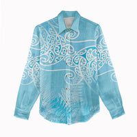 Aotearoa Maori Koru Curves Women Casual Shirt Silver Ferns - Turquoise LT7 - Polynesian Pride