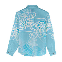 Aotearoa Maori Koru Curves Women Casual Shirt Silver Ferns - Turquoise LT7 - Polynesian Pride