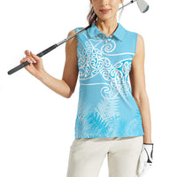 Aotearoa Maori Koru Curves Women Sleeveless Polo Shirt Silver Ferns - Turquoise LT7 - Polynesian Pride