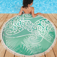 Aotearoa Maori Koru Curves Beach Blanket Silver Ferns - Mint LT7 - Polynesian Pride