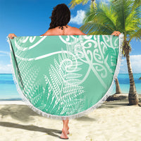 Aotearoa Maori Koru Curves Beach Blanket Silver Ferns - Mint LT7 - Polynesian Pride