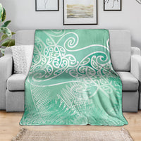 Aotearoa Maori Koru Curves Blanket Silver Ferns - Mint LT7 - Polynesian Pride