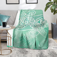 Aotearoa Maori Koru Curves Blanket Silver Ferns - Mint LT7 - Polynesian Pride