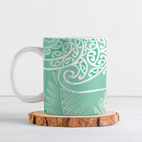 Aotearoa Maori Koru Curves Ceramic Mug Silver Ferns - Mint LT7 Mint Green - Polynesian Pride