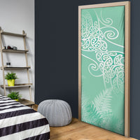 Aotearoa Maori Koru Curves Door Cover Silver Ferns - Mint LT7 - Polynesian Pride