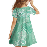 Aotearoa Maori Koru Curves Family Matching Long Sleeve Bodycon Dress and Hawaiian Shirt Silver Ferns - Mint