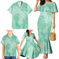 Aotearoa Maori Koru Curves Family Matching Mermaid Dress and Hawaiian Shirt Silver Ferns - Mint