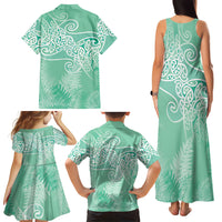 Aotearoa Maori Koru Curves Family Matching Tank Maxi Dress and Hawaiian Shirt Silver Ferns - Mint
