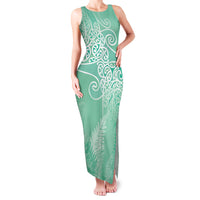 Aotearoa Maori Koru Curves Family Matching Tank Maxi Dress and Hawaiian Shirt Silver Ferns - Mint