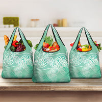 Aotearoa Maori Koru Curves Grocery Bag Silver Ferns - Mint LT7 3-pack One Size Mint Green - Polynesian Pride
