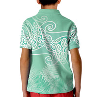 Aotearoa Maori Koru Curves Kid Polo Shirt Silver Ferns - Mint LT7 - Polynesian Pride