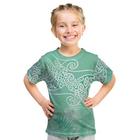 Aotearoa Maori Koru Curves Kid T Shirt Silver Ferns - Mint LT7 Mint Green - Polynesian Pride