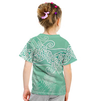 Aotearoa Maori Koru Curves Kid T Shirt Silver Ferns - Mint LT7 - Polynesian Pride