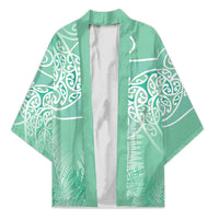 Aotearoa Maori Koru Curves Kimono Silver Ferns - Mint LT7 Unisex Mint Green - Polynesian Pride