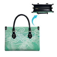 Aotearoa Maori Koru Curves Leather Bag Silver Ferns - Mint LT7 - Polynesian Pride