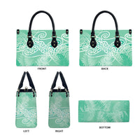 Aotearoa Maori Koru Curves Leather Bag Silver Ferns - Mint LT7 - Polynesian Pride