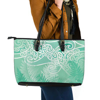 Aotearoa Maori Koru Curves Leather Tote Bag Silver Ferns - Mint LT7 - Polynesian Pride