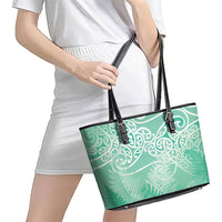 Aotearoa Maori Koru Curves Leather Tote Bag Silver Ferns - Mint LT7 - Polynesian Pride