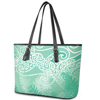 Aotearoa Maori Koru Curves Leather Tote Bag Silver Ferns - Mint LT7 - Polynesian Pride