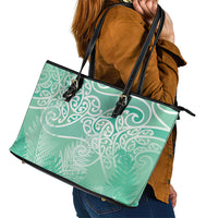 Aotearoa Maori Koru Curves Leather Tote Bag Silver Ferns - Mint LT7 - Polynesian Pride