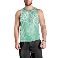 Aotearoa Maori Koru Curves Men Tank Top Silver Ferns - Mint LT7 - Polynesian Pride