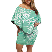 Aotearoa Maori Koru Curves Off Shoulder Short Dress Silver Ferns - Mint LT7 Women Mint Green - Polynesian Pride