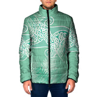 Aotearoa Maori Koru Curves Padded Jacket Silver Ferns - Mint LT7 Men Mint Green - Polynesian Pride