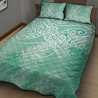 Aotearoa Maori Koru Curves Quilt Bed Set Silver Ferns - Mint LT7 - Polynesian Pride