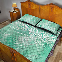 Aotearoa Maori Koru Curves Quilt Bed Set Silver Ferns - Mint LT7 - Polynesian Pride