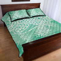Aotearoa Maori Koru Curves Quilt Bed Set Silver Ferns - Mint LT7 - Polynesian Pride