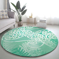 Aotearoa Maori Koru Curves Round Carpet Silver Ferns - Mint LT7 - Polynesian Pride